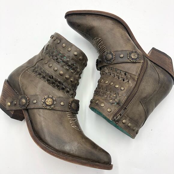 Corral Womens Faded/Greige Studs Woven & Straps Ankle Boots Multicolor Size 8 - Picture 8 of 11